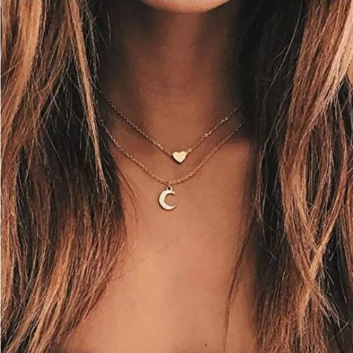 TseenYi Collana D'oro A Strati Collana Ciondolo Luna Piccolo Cuore Collana Girocollo Piccola Luna Cz Collana Catena Gioielli Per Donne E Ragazze Regali