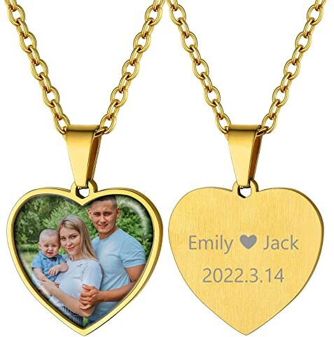 Supcare Collana con Foto Personalizzata, 01 Stile Cuore Collana Donna Uomo Ciondolo Portafoto, Oro Collana Personalizzata con Foto+ Incisione, Idee Regalo per Donna Uomo Ragazzi