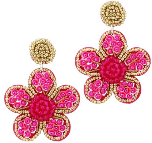 Mikovivi Orecchini con Perline, Fiori Orecchini Pendenti con Perline per Donne Boemia Beaded Earrings Fatto a Mano Perline Gioielli per Ragazze Vocazione Alle Vacanze Estive (Rosa Rosata)