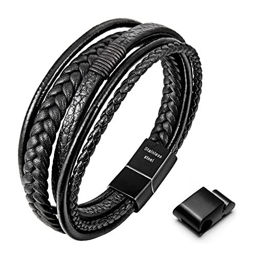 Speroto Bracciale da Uomo in Pelle Premium Nero/Marrone, Chiusura Magnetica in Acciaio Inossidabile, Idea Regalo per Uomo/Donna