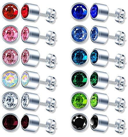 MicVivien 12 paia di orecchini in acciaio inox per donne Piercing orecchini CZ borchie 6MM