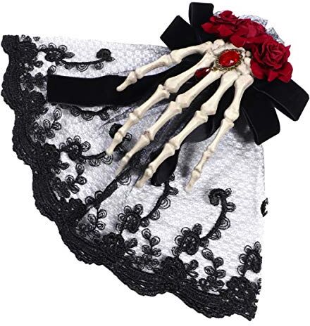 RVUEM Skeleton Hands Hair Clips Gothic Headwear Halloween Brooch Pin Skeleton Lapel Pin Rose Flower Breast Pins Halloween Party Favor Gifts (Black 2)