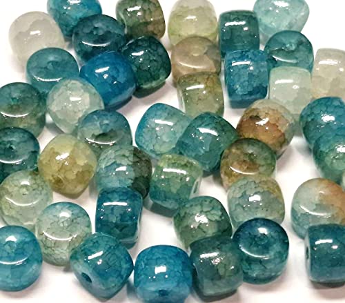 Perlin Perle di pietra preziosa, agata, motivo drago, 8 mm, pietra naturale, con foro da infilare, per la creazione di gioielli (blu)