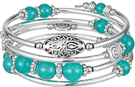 FULU AUTUMN Avvolgere il Braccialetto a Strati D'argento con Perline Bracciali Rigidi Impilabili Bohémien Gioielli Regali per La Festa Della Mamma(17-Sea green)