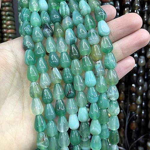 CaDoes 6/8/10MM Pietra naturale goccia d'acqua turchesi Agates quarzo giade sciolto distanziatore perline per gioielli facendo fai-da-te braccialetto-verde a strisce, 10X14mm circa 13pcs