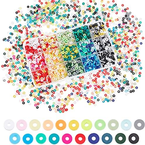 PH PandaHall Perline Heishi 6 mm, 2400 Pcs 15 Colori Disco In Vinile Perline Piatte Rotonde Fatte A Mano Argilla Polimerica Perline per Hawaiano Orecchino Del Choker Braccialetto Collana Estate Surfer