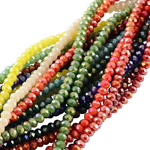 PH PandaHall 1400PCS Perline Vetro Colorate Giada Imitazione Piccole Perle Sfaccettate Placcate per Braccialetti Collane Gioielli 3.5-4x2.5-3mm,Foro: 0.5mm,Circa 140pcs/ Filo,colore misto casuale