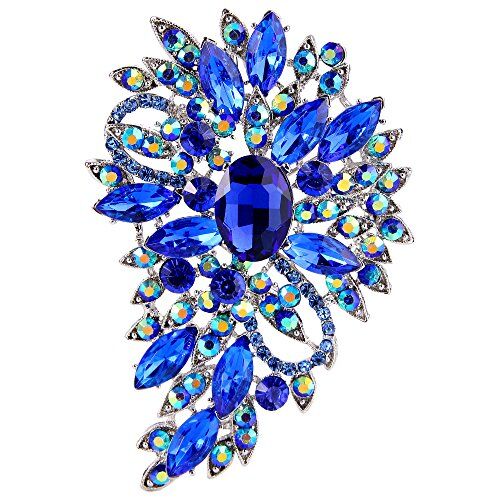 EVER FAITH Spilla Regalo, Marquise Cristallo Austriaco Sposa Mazzo di Fiori e Foglie Spilla Royal Blu Argento-Fondo