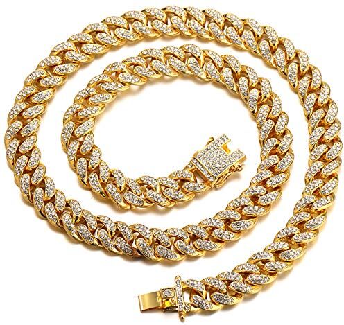 HALUKAKAH Catena d'oro per Uomo,Catena a Cubana da 13MM Iced out Placcato in Oro Reale 18k Choker Collana 60cm,Pieno Cz Diamantate Punte Set,con Confezione GRGALO