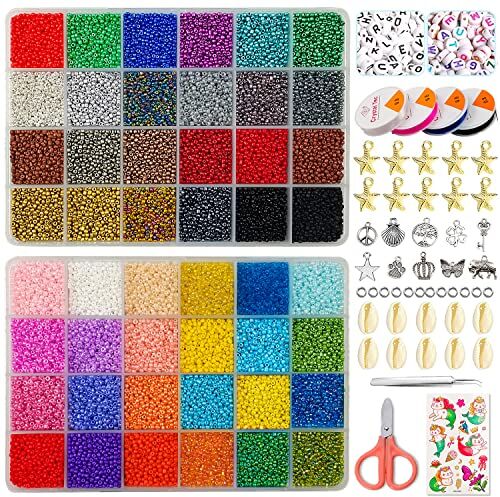 LaoSiJi 2mm Perline per Braccialetti, Perline per Bigiotteria Fai da Te, Perline Colorate, Perline di Vetro Kit Creare Gioielli per Orecchini Collane Adulti Bambini