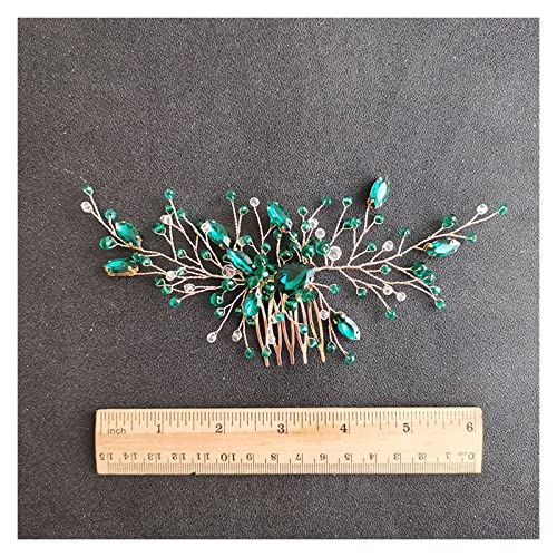 AAOCLO Copricapo da donna Cristalli di strass di colore verde dorato fatti a mano pettine for capelli da sposa copricapo da sposa gioielli da donna accessori for capelli diadema della corona