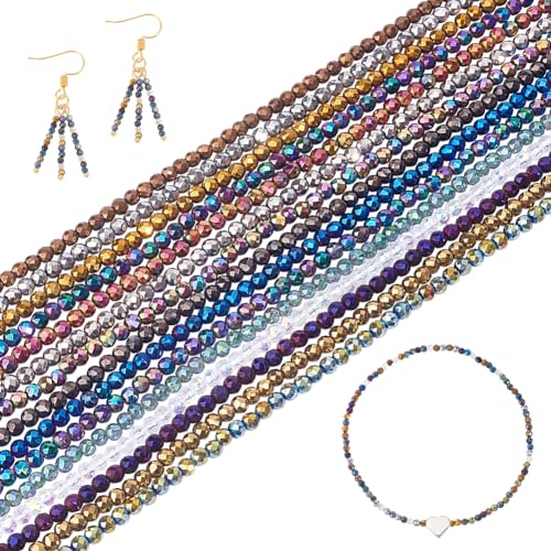AHANDMAKER 15 fili di perline in vetro sfaccettato da 2 mm, a rondelle, perline distanziatori per gioielli fai da te, collane, bracciali, orecchini, decorazioni artigianali, circa 3045 pezzi