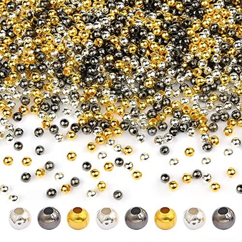 Generic Distanziatore Perline 4mm, 900 Pezzi Perline per Bigiotteria il giro Rondelle per Bracciali, DIY Perline Argento Nero Oro