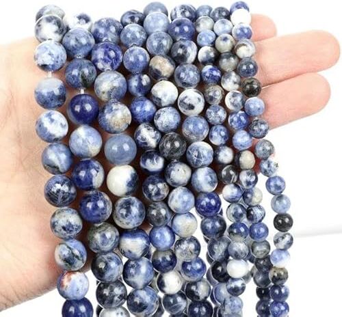 VIOLK Perline di pietra naturale Occhio di tigre Turchesi Tormalina Quarzo rosa Perline di agata per creazione di gioielli Bracciale fai da te 4 6 8 10mm-Fiore Sodalite-10mm circa 38 pezzi