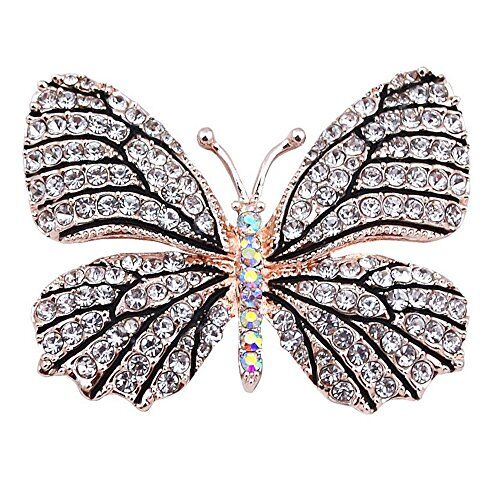 Belons , elegante spilla a forma di farfalla con diamanti sintetici in cristallo, per feste nuziali, da donna e ragazza, nero/bianco e Lega, colore: Nero , cod.