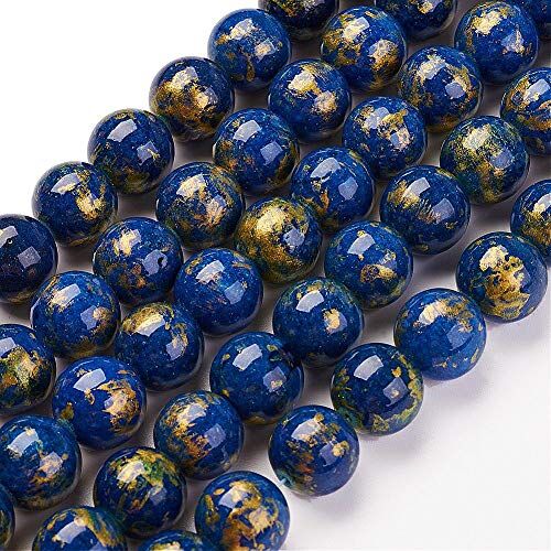 Perlin Perle di quarzo con flusso d'oro, 6 mm, rotonde, 18 pezzi, pietre preziose, pietre naturali al quarzo, per collane, bracciali, gioielli (blu)