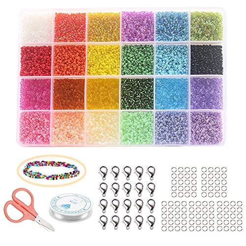 N/S 24000 pezzi di Kit di Perline di Vetro Colorato, Mini Perle di Vetro Colorate con Scatola di Plastica, per Realizzare Bracciali, Orecchini e Altri Gioielli e Artigianato