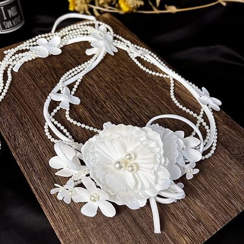 AMAXRcsy Tiara di diamanti lunga perla tessuto fiore accessori per forcina da sposa nappa abito da sposa fiore in rilievo per le donne