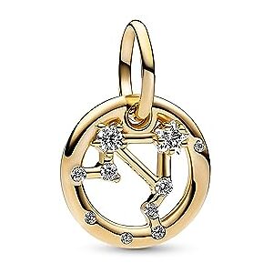 PANDORA Pendente Moments con segno zodiacale della Bilancia placcato in oro 14 carati con zirconi cubici trasparenti PANDORA Pendente Moments con segno zodiacale della Bilancia placcato in oro 14 carati con zirconi cubici trasparenti