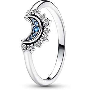 PANDORA Anello Moments con luna brillante, anello in argento Sterling con cristallo blu notte e zirconia cubica trasparente, 54 PANDORA Anello Moments con luna brillante, anello in argento Sterling con cristallo blu notte e zirconia cubica trasparente, 54