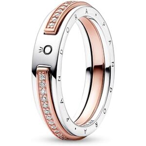 PANDORA Signature Anello con logo bicolore e pavé, 48 PANDORA Signature Anello con logo bicolore e pavé, 48