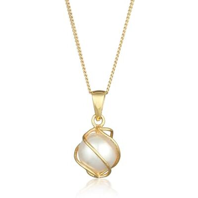 Elli Collana da donna con ciondolo a spirale, perle sintetiche, in oro giallo 375, lunghezza 45 cm, 45 cm, Sfaccettatura, Perla Elli Collana da donna con ciondolo a spirale, perle sintetiche, in oro giallo 375, lunghezza 45 cm, 45 cm, Sfaccettatura, Perla