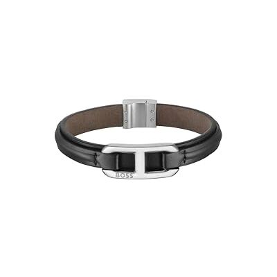 Boss Jewelry Men's KODE Collection Bracelet with Black Leather and Stainless Steel Closure , Black and Brown Boss Jewelry Men's KODE Collection Bracelet with Black Leather and Stainless Steel Closure , Black and Brown