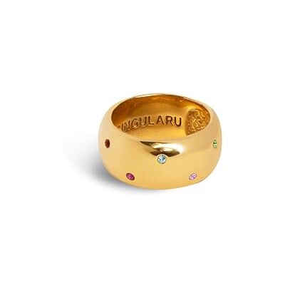 SINGULARU Anello Curve Rainbow. Ottone con Finitura Placcata Oro 8 Kt. Gioielli da Donna. Taglia 2 SINGULARU Anello Curve Rainbow. Ottone con Finitura Placcata Oro 8 Kt. Gioielli da Donna. Taglia 2