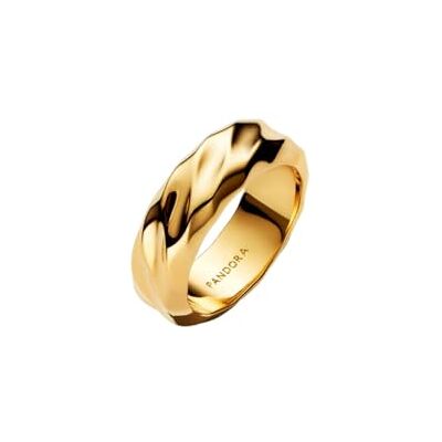 PANDORA 163886C00 Bague large pour femme ondulée dorée 163886C0, 56/17,8, Argent sterling, Aucune pierre précieuse PANDORA 163886C00 Bague large pour femme ondulée dorée 163886C0, 56/17,8, Argent sterling, Aucune pierre précieuse