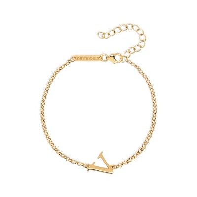 SINGULARU Bracciale Single Letter. Argento Sterling con Finitura Placcata Oro 8Kt. Catena Elegante con Motivo Iniziale. Gioielli da Donna. Lettera V SINGULARU Bracciale Single Letter. Argento Sterling con Finitura Placcata Oro 8Kt. Catena Elegante con Motivo Iniziale. Gioielli da Donna. Lettera V
