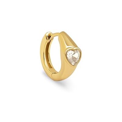 SINGULARU Orecchino Singolo Cerchio Heart. Ottone con Finitura in Oro 8Kt e Motivo Cuore con Zirconi. Gioielli per Donna SINGULARU Orecchino Singolo Cerchio Heart. Ottone con Finitura in Oro 8Kt e Motivo Cuore con Zirconi. Gioielli per Donna