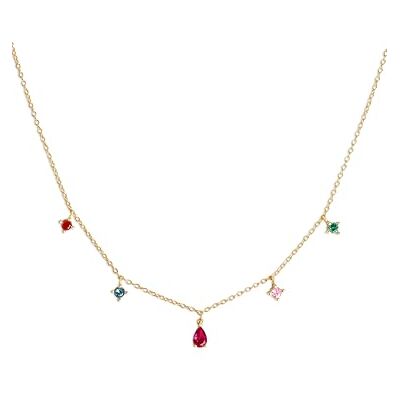 SINGULARU Collana Cascade Colors. Argento Sterling 925 con Finitura Placcata Oro 8 Kt e Zirconi Colorati. Catena con Pendente, Taglia Unica 35 cm con Estensione. Gioielli da Donna SINGULARU Collana Cascade Colors. Argento Sterling 925 con Finitura Placcata Oro 8 Kt e Zirconi Colorati. Catena con Pendente, Taglia Unica 35 cm con Estensione. Gioielli da Donna