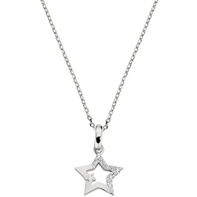 Amen. Collana da donna, stella in argento con zirconi, 40 cm + 5 regolabile, piccolo, argento Sterling, zircone Amen. Collana da donna, stella in argento con zirconi, 40 cm + 5 regolabile, piccolo, argento Sterling, zircone