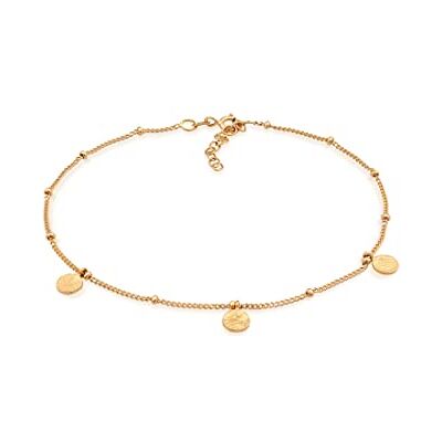 Elli Cavigliera Donne Sfera Placchetta Martellata in Argento Sterlino 925 Placcato Oro Elli Cavigliera Donne Sfera Placchetta Martellata in Argento Sterlino 925 Placcato Oro
