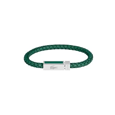 Lacoste Bracciale in pelle intrecciata da uomo della collezione ROCKEL verde Lacoste Bracciale in pelle intrecciata da uomo della collezione ROCKEL verde