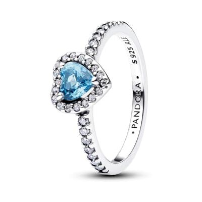PANDORA Anello da donna in argento con cuore in rilievo, azzurro 198421C10, 52, Argento sterling, Zirconia cubica PANDORA Anello da donna in argento con cuore in rilievo, azzurro 198421C10, 52, Argento sterling, Zirconia cubica