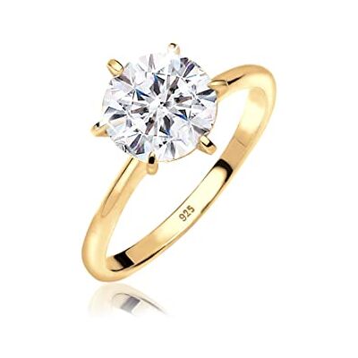Elli Anello di Fidanzamento con Cristallo, Placcato Oro, da Donna, in Argento 925, Placcato Oro, Misura 56 Elli Anello di Fidanzamento con Cristallo, Placcato Oro, da Donna, in Argento 925, Placcato Oro, Misura 56