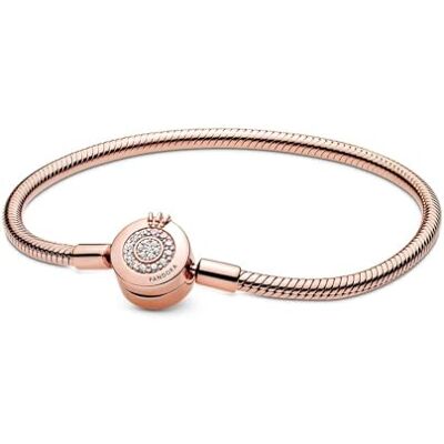 PANDORA Signature Bracciale con corona brillante in maglia snake placcato in oro rosa 14 carati con zirconi cubici trasparenti, 23 PANDORA Signature Bracciale con corona brillante in maglia snake placcato in oro rosa 14 carati con zirconi cubici trasparenti, 23