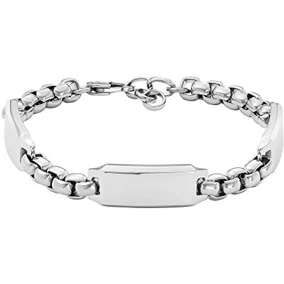 Fossil Bracciale da uomo in acciaio inossidabile con chiusura a moschettone, tonalità argento, Argento metallizzato Fossil Bracciale da uomo in acciaio inossidabile con chiusura a moschettone, tonalità argento, Argento metallizzato