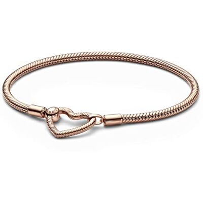 PANDORA Bracciale Moments in maglia snake placcato in oro rosa 14 carati con chiusura a cuore, 17 PANDORA Bracciale Moments in maglia snake placcato in oro rosa 14 carati con chiusura a cuore, 17