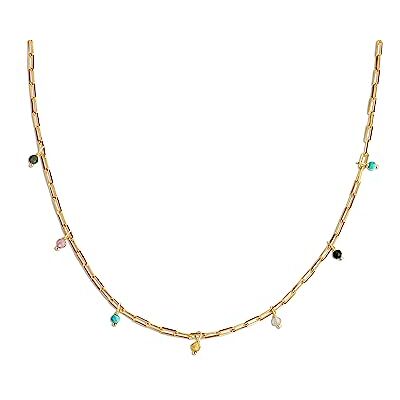 SINGULARU Collana Chic Colors. Catena in Argento Sterling 925 con Finitura Placcata Oro 8 Kt e Pietre Naturali Pendenti. Taglia Unica. Gioielli da Donna SINGULARU Collana Chic Colors. Catena in Argento Sterling 925 con Finitura Placcata Oro 8 Kt e Pietre Naturali Pendenti. Taglia Unica. Gioielli da Donna