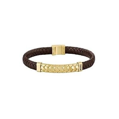 Hugo Boss BOSS Jewelry Braccialetto da Uomo Collezione TAILORED con Pelle Marrone e Chiusura in Acciaio Inossidabile Dorato , Brown & Gold Hugo Boss BOSS Jewelry Braccialetto da Uomo Collezione TAILORED con Pelle Marrone e Chiusura in Acciaio Inossidabile Dorato , Brown & Gold