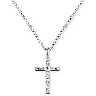 Engelsrufer croce collana con pendente per le donne 925-argento tempestata di 16 bianco Zirconia lunghezza 38 cm più 4 cm Engelsrufer croce collana con pendente per le donne 925-argento tempestata di 16 bianco Zirconia lunghezza 38 cm più 4 cm