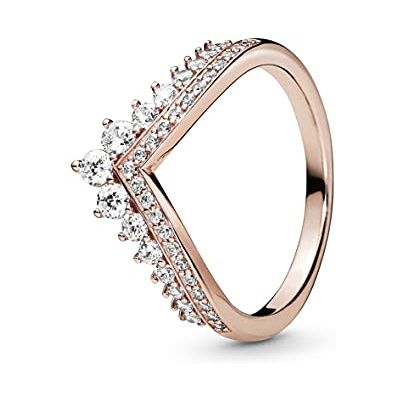 PANDORA Anello Princess Wishbone placcato in oro rosa 14 carati con zirconi cubici trasparenti, 48 PANDORA Anello Princess Wishbone placcato in oro rosa 14 carati con zirconi cubici trasparenti, 48