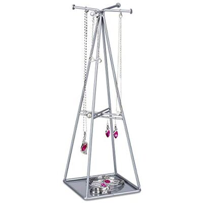 Relaxdays Espositore Gioielli a Piramide, 4 Aste e Orecchini, Struttura Piramidale, per Donne & Ragazze, Design, Argento Relaxdays Espositore Gioielli a Piramide, 4 Aste e Orecchini, Struttura Piramidale, per Donne & Ragazze, Design, Argento