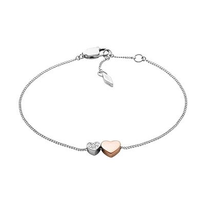 Fossil Bracciale a catena sottile da donna in acciaio inox con chiusura a moschettone, Tono argento Rosa Fossil Bracciale a catena sottile da donna in acciaio inox con chiusura a moschettone, Tono argento Rosa