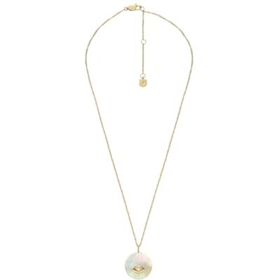 Fossil Collana da donna in acciaio inossidabile con chiusura a moschettone, tono oro, con ciondolo rotondo Fossil Collana da donna in acciaio inossidabile con chiusura a moschettone, tono oro, con ciondolo rotondo