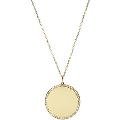 Fossil Collana da donna in acciaio inossidabile con chiusura a moschettone, tono oro, con ciondolo rotondo Fossil Collana da donna in acciaio inossidabile con chiusura a moschettone, tono oro, con ciondolo rotondo