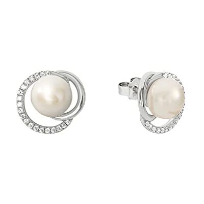 Joop! Orecchini da Donna in Argento 925, con zirconi sintetici, con perla coltivata d'acqua dolce, 1,2 cm, Argento, Fornito in confezione regalo Joop! Orecchini da Donna in Argento 925, con zirconi sintetici, con perla coltivata d'acqua dolce, 1,2 cm, Argento, Fornito in confezione regalo