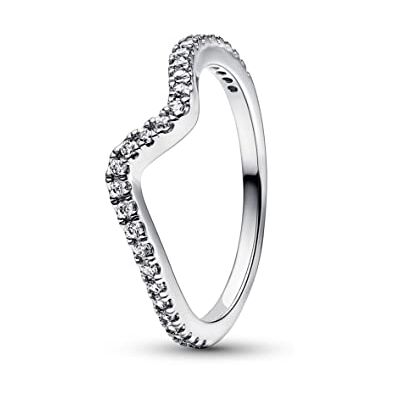 PANDORA Timeless Anello ondulato in argento Sterling con zirconia cubica trasparente, 52 PANDORA Timeless Anello ondulato in argento Sterling con zirconia cubica trasparente, 52